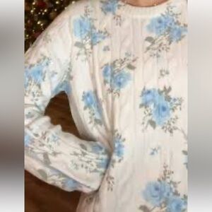 Aeropostale Floral Cable Knit Sweater - Blue and White